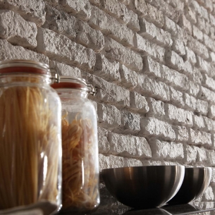 Panneau effet pierres de parement façon briques jointées LADRILLO LOFT BLANC ANTIQUE 2